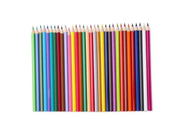 Beyaz Zemin Üzerinde Renkli Tahta Kalemler Üst Görünüm — Stok fotoğraf