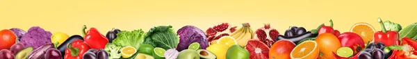 Nombreux Fruits Légumes Frais Sur Fond Jaune Pâle Conception Bannière — Photo