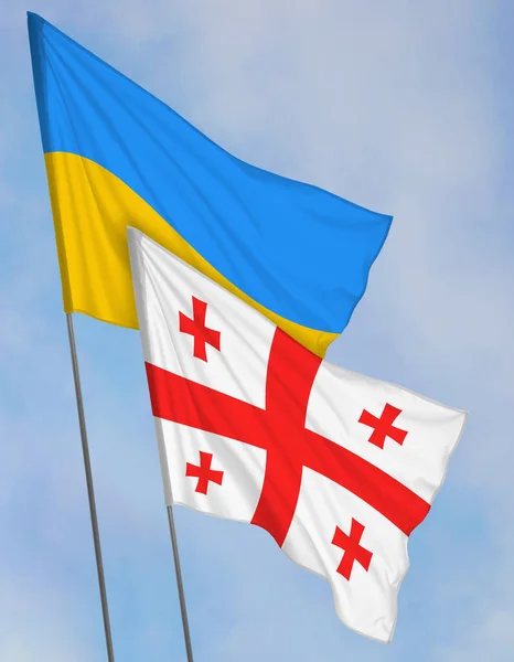 Государственные Флаги Украины Грузии Против Неба — стоковое фото