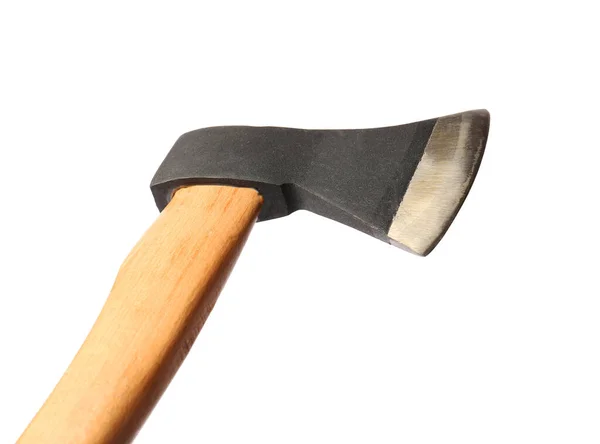 白に隔離された木製のハンドル付き金属斧 — ストック写真