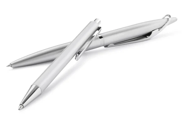 New Stylish Silver Pens Isolated White — Stock Photo, Image