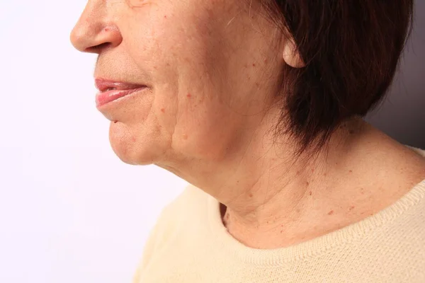 Closeup View Older Woman White Background — Stock Photo, Image
