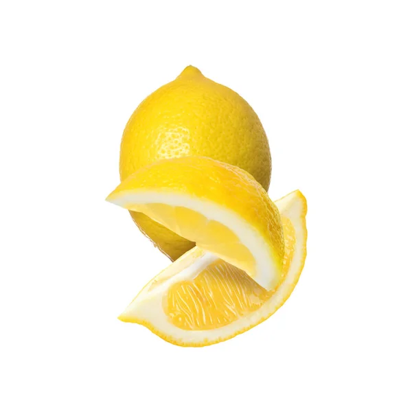Nařezané Celé Čerstvé Citrony Izolované Bílém — Stock fotografie
