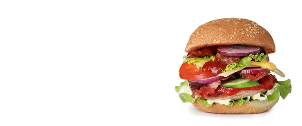 Heerlijke Hamburger Met Kaas Groenten Kotelet Sla Witte Achtergrond — Stockfoto