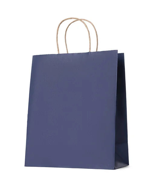 Μπλε Χάρτινη Τσάντα Δώρου Λευκό Φόντο — Φωτογραφία Αρχείου