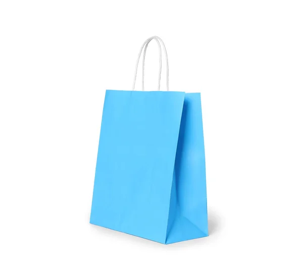 Голубой Подарочный Пакет Белом Фоне — стоковое фото