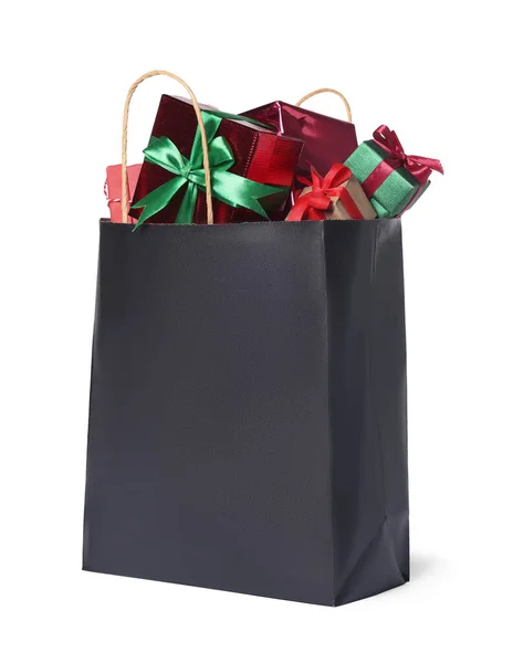 Black Gift Paper Bag White Background — Stock Photo, Image