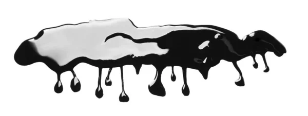 黒い光沢のある塗料が白い背景にこぼれた トップビュー — ストック写真