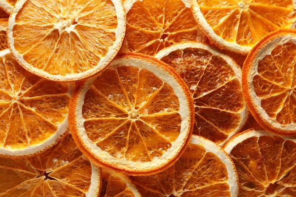 Many Dry Orange Slices Background Top View — Stockfoto