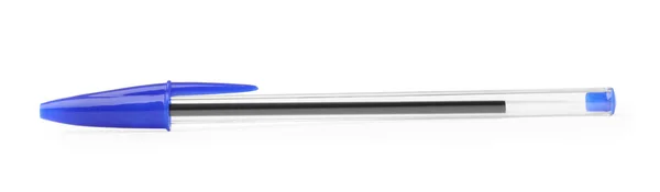 Nieuwe Blauwe Plastic Pen Geïsoleerd Wit — Stockfoto