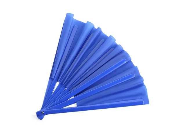 Bright Blue Hand Fan Isolated White Top View — Stock Photo, Image