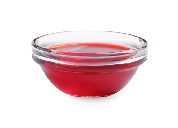 Tigela Vidro Com Corante Vermelho Isolado Branco — Fotografia de Stock