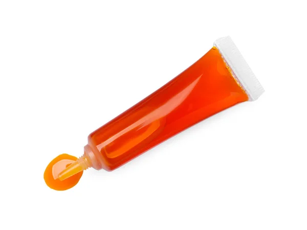 Trubice Oranžové Jídlo Zbarvení Izolované Bílém Horní Pohled — Stock fotografie