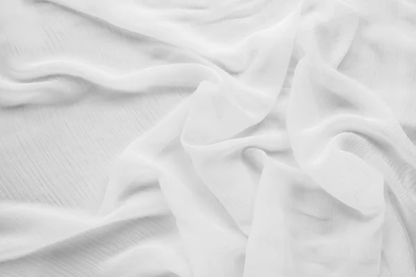 Beautiful White Tulle Fabric Background Top View — Stock Photo, Image