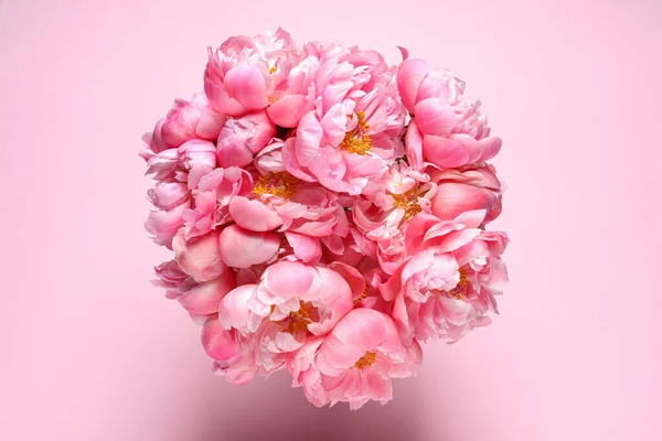 ピンクの背景に美しい牡丹の束 トップビュー — ストック写真