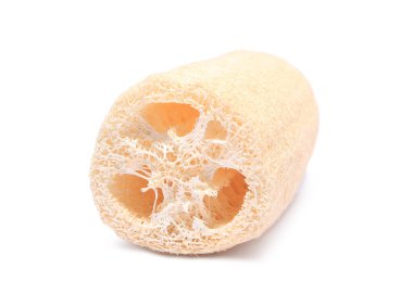 Yeni lif süngeri beyaza izole edilmiş. Kişisel temizlik.