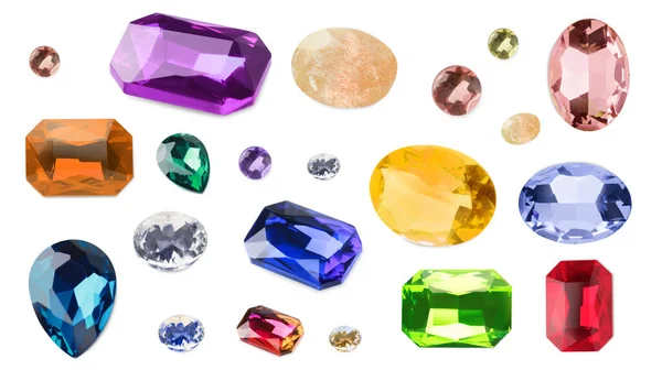 Set Beautiful Gemstones White Background — Stock Photo, Image