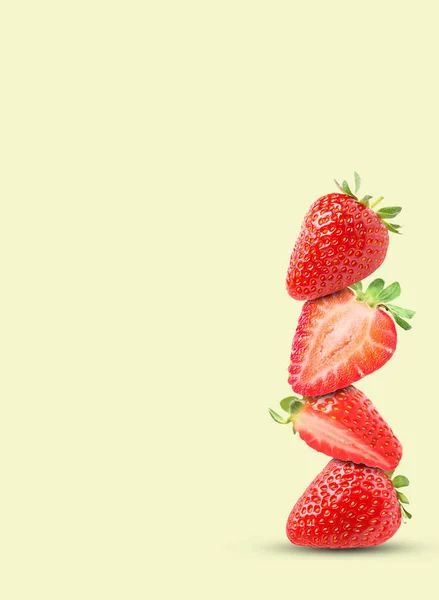 Stack Fresh Strawberries Beige Background Space Text — Stock Photo, Image