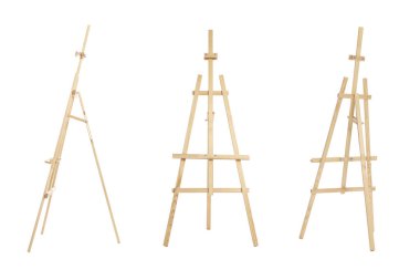 Wooden easel isolated on white, different sides clipart
