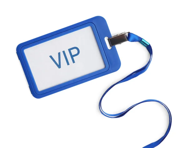 Modrý Vip Odznak Izolovaný Bílém Horní Pohled — Stock fotografie