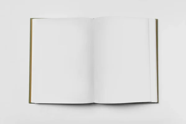 Otwarta Książka Białym Tle Widok Góry — Zdjęcie stockowe