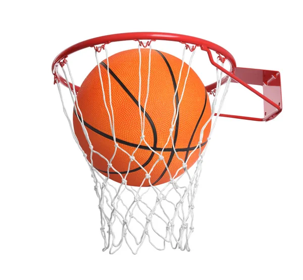Basketbal Koši Sítí Izolovanou Bílém — Stock fotografie