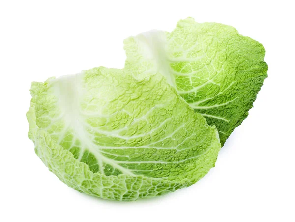 Fresh Leaves Savoy Cabbage White Background — Zdjęcie stockowe