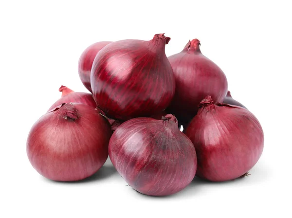 Many Fresh Red Onions White Background — Stockfoto