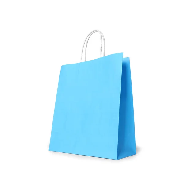 Lichtblauwe Geschenkpapieren Zak Witte Achtergrond — Stockfoto