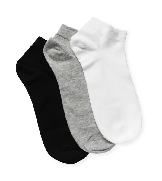 Διαφορετικές Κάλτσες Που Απομονώνονται Λευκό Πάνω Όψη — Φωτογραφία Αρχείου
