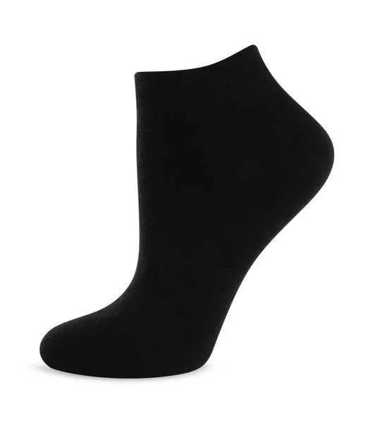 Jedna Čistá Černá Ponožka Izolovaná Bílém — Stock fotografie