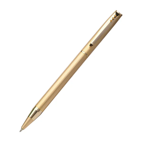 Новая Стильная Золотая Ручка Изолирована Белом — стоковое фото