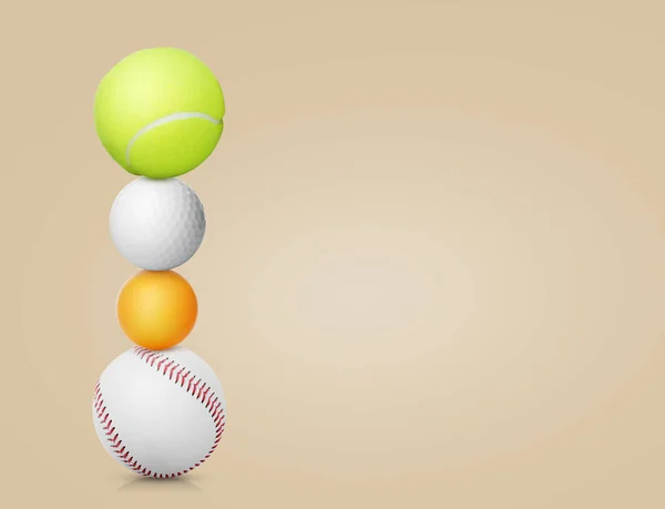 Stapel Van Verschillende Sport Ballen Beige Achtergrond Ruimte Voor Tekst — Stockfoto