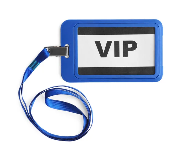 Modrý Vip Odznak Izolovaný Bílém Horní Pohled — Stock fotografie