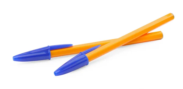 Нові Помаранчеві Пластикові Ручки Ізольовані Білому — стокове фото