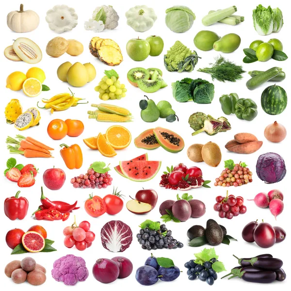 白を基調とした新鮮な果物や野菜の盛り合わせ コラージュデザイン — ストック写真