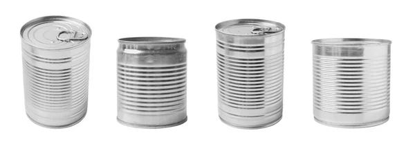 Set Different Metal Cans White Background Stock Photo