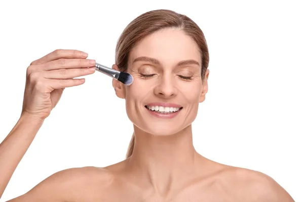 Woman Makeup Brush White Background — Stock Photo, Image