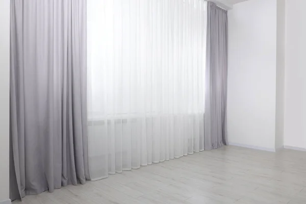 Light Grey Window Curtains White Tulle Indoors — Stock Photo, Image