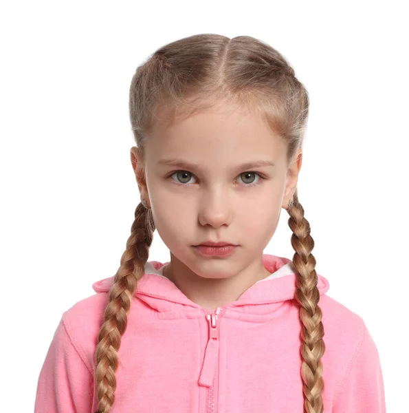 Αναστατωμένη Κοπέλα Λευκό Φόντο Παιδικός Εκφοβισμός — Φωτογραφία Αρχείου