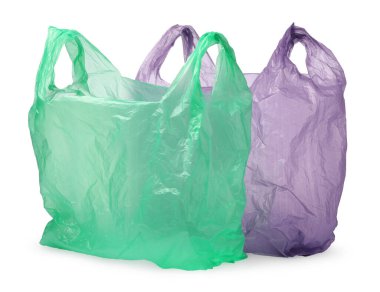 Beyaza izole edilmiş iki farklı plastik torba.