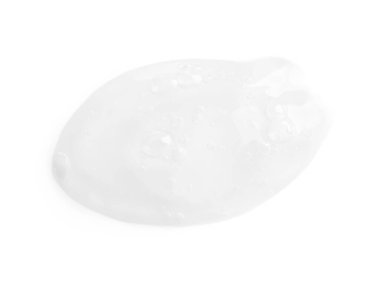Sample of transparent cosmetic gel isolated on white, top view