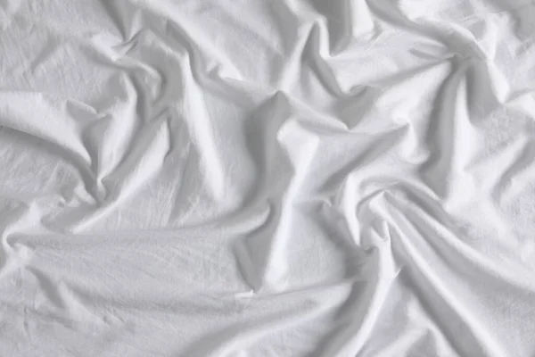 Crumpled White Fabric Background Closeup View — Stock Photo, Image