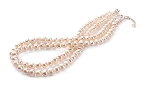 Élégant Collier Avec Des Perles Isolées Sur Blanc — Photo