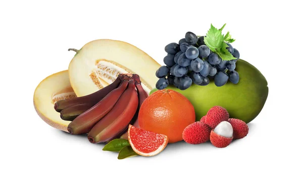 Many Different Fresh Fruits White Background — Stock Photo, Image