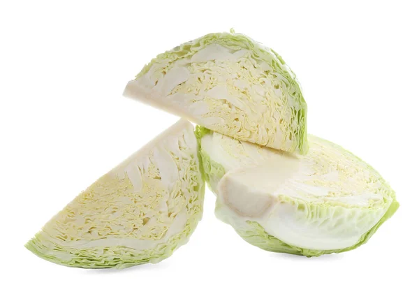 Pieces Fresh Cabbage White Background — Φωτογραφία Αρχείου