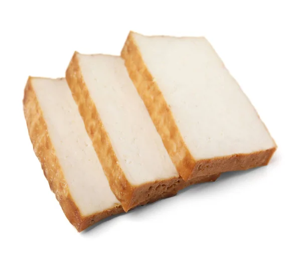 Κομμάτια Από Νόστιμο Καπνιστό Tofu Απομονωμένο Λευκό — Φωτογραφία Αρχείου