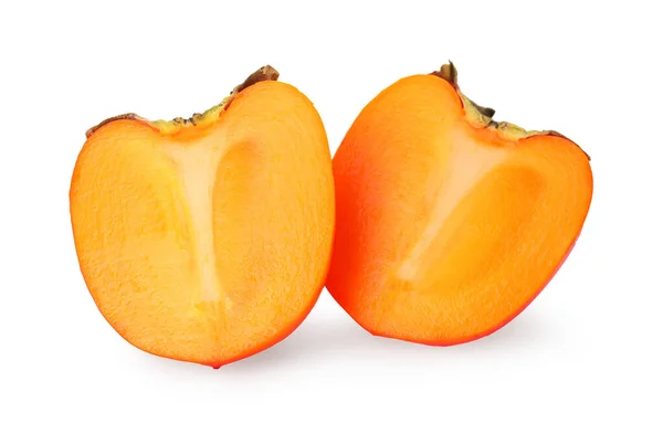 Halves Delicious Ripe Juicy Persimmons White Background — Stock Photo, Image