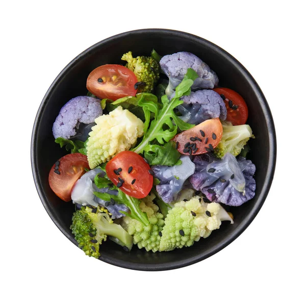 Délicieuse Salade Chou Fleur Tomate Isolée Sur Fond Blanc Vue — Photo