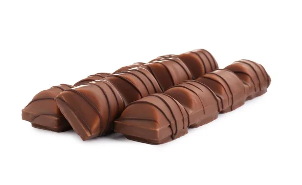 Tres Sabrosas Barras Chocolate Sobre Fondo Blanco — Foto de Stock